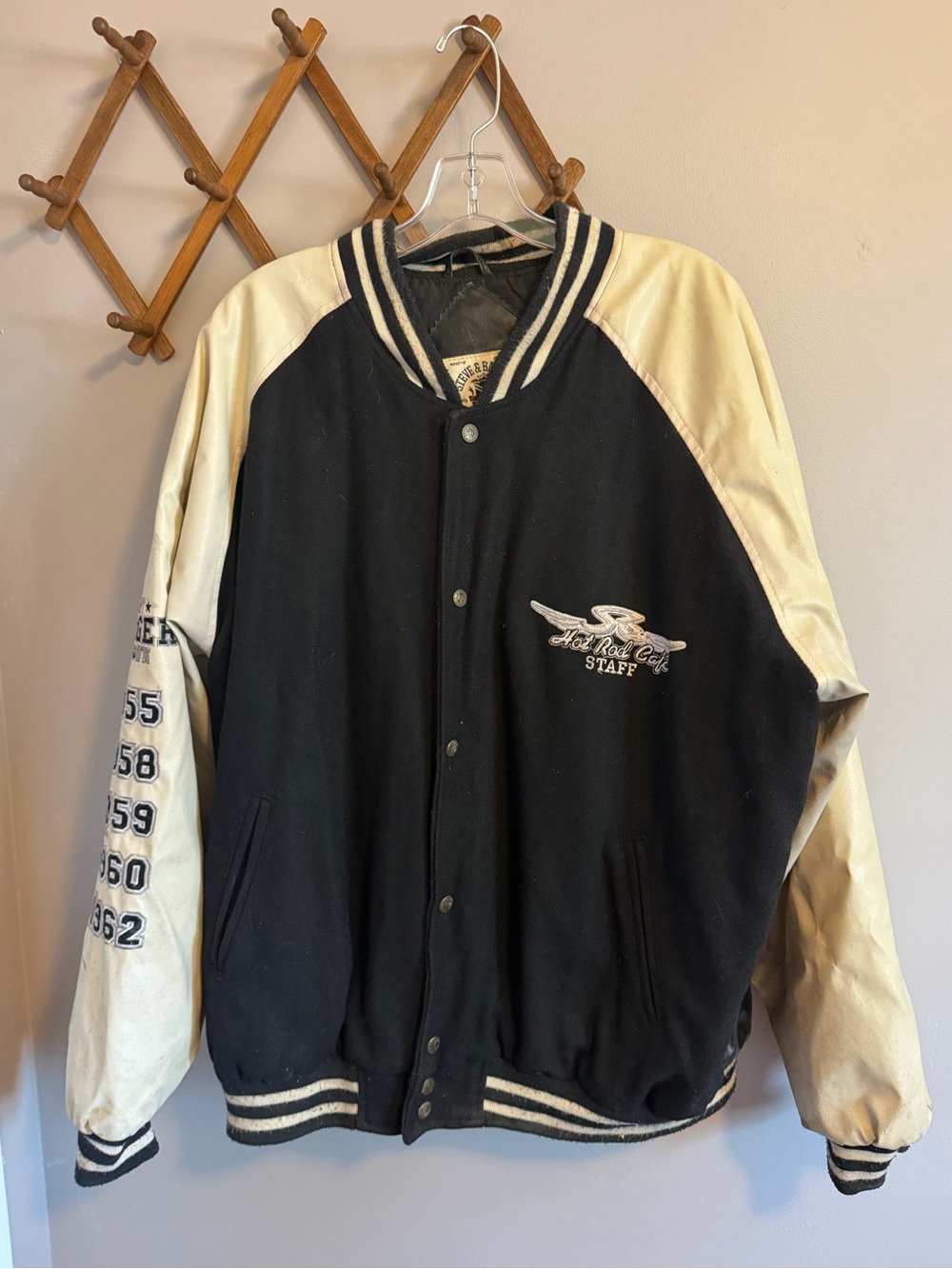 Thrashed vintage Steve & Barry's Hot Rod Cafe "Staff" Letterman Jacket XL